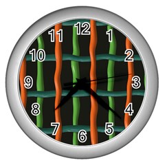 Orange Green Wires Wall Clock (silver) by LalyLauraFLM
