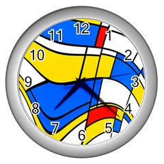 Colorful Distorted Shapes Wall Clock (silver) by LalyLauraFLM