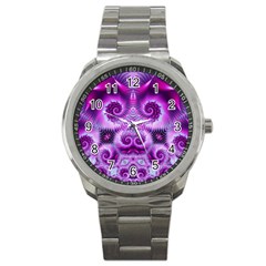 Purple Ecstasy Fractal Sport Metal Watch by KirstenStar