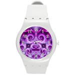 Purple Ecstasy Fractal Round Plastic Sport Watch (M) Front
