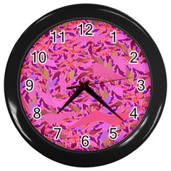 Bright Pink Confetti Storm Wall Clock (black) by KirstenStar