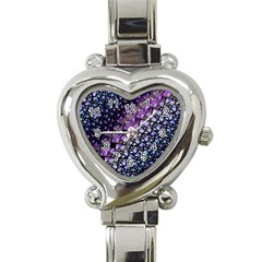 Dusk Blue And Purple Fractal Heart Italian Charm Watch  by KirstenStar