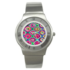 Psychedelic Checker Board Stainless Steel Watch (slim) by KirstenStar