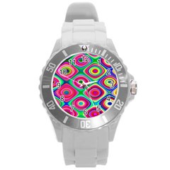 Psychedelic Checker Board Plastic Sport Watch (large) by KirstenStar