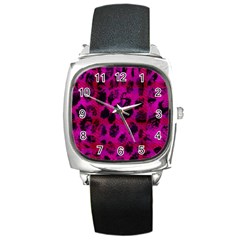 Pink Leopard Square Leather Watch by ArtistRoseanneJones