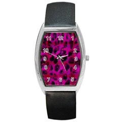 Pink Leopard Tonneau Leather Watch by ArtistRoseanneJones