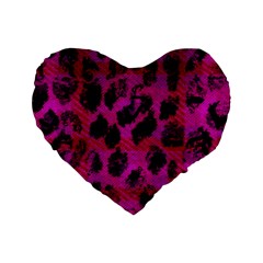 Pink Leopard Standard 16  Premium Flano Heart Shape Cushion  by ArtistRoseanneJones