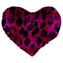 Pink Leopard Large 19  Premium Flano Heart Shape Cushion by ArtistRoseanneJones