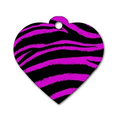 Pink Zebra Dog Tag Heart (two Sided) by ArtistRoseanneJones