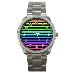 Rainbow Stripes Sport Metal Watch by ArtistRoseanneJones