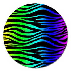 Rainbow Zebra Magnet 5  (round) by ArtistRoseanneJones