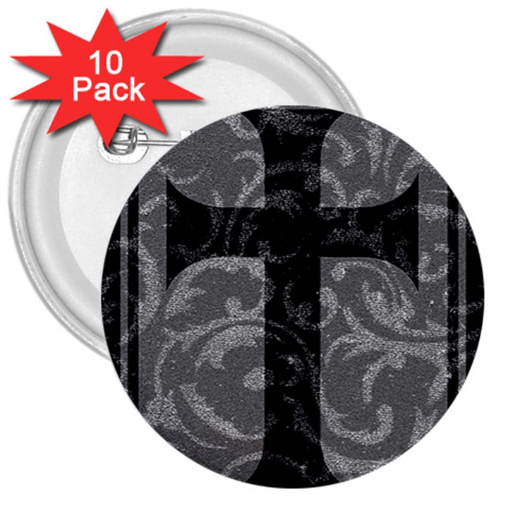 Goth Brocade Cross 3  Button (10 pack)
