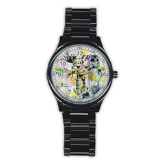 Graffiti Graphic Robot Sport Metal Watch (Black)