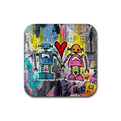 Graffiti Pop Robot Love Drink Coaster (square) by ArtistRoseanneJones