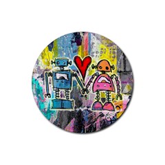 Graffiti Pop Robot Love Drink Coaster (round) by ArtistRoseanneJones