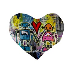 Graffiti Pop Robot Love Standard 16  Premium Heart Shape Cushion  by ArtistRoseanneJones