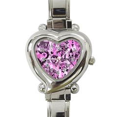 Pink Scene Kid Sketches Heart Italian Charm Watch  by ArtistRoseanneJones