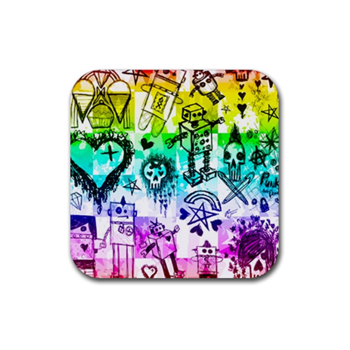 Rainbow Scene Kid Sketches Drink Coaster (Square)