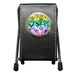 Rainbow Scene Kid Sketches Stationery Holder Clock by ArtistRoseanneJones