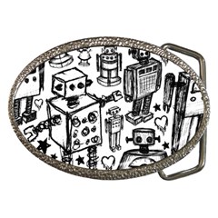 Robot Crowd Belt Buckle (oval)