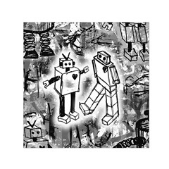 Robot Love Small Satin Scarf (square) by ArtistRoseanneJones