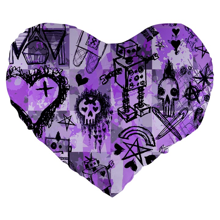 Purple Scene Kid Sketches Large 19  Premium Flano Heart Shape Cushion