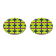 Pink,green,blue Rectangles Pattern Cufflinks (oval) by LalyLauraFLM