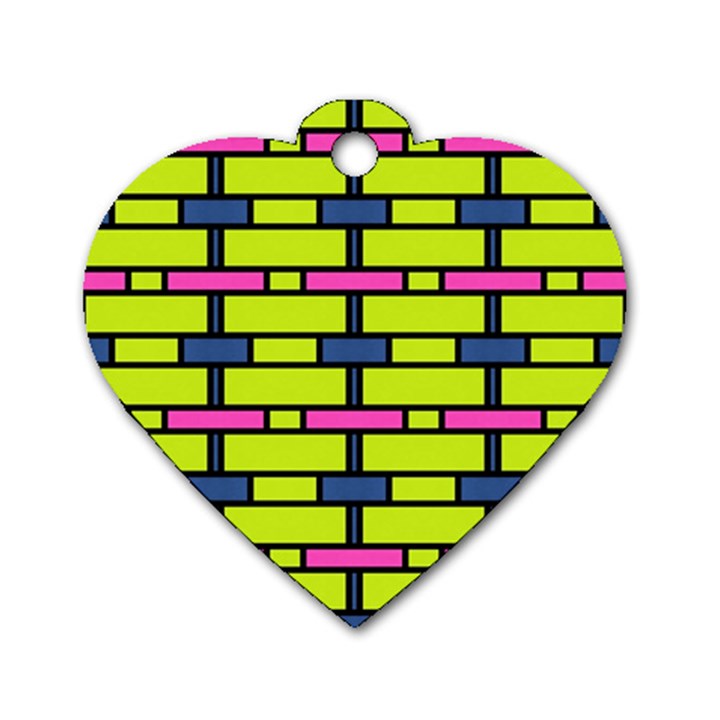 Pink,green,blue rectangles pattern Dog Tag Heart (One Side)