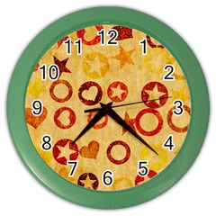 Shapes On Vintage Paper Color Wall Clock by LalyLauraFLM