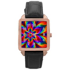 Rainbow Flower Rose Gold Leather Watch  by KirstenStar