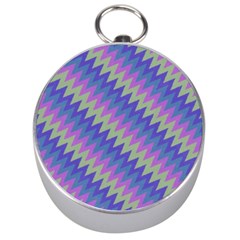 Diagonal Chevron Pattern Silver Compass by LalyLauraFLM