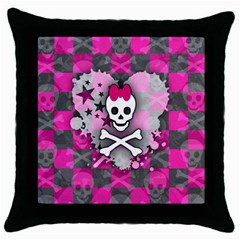 Princess Skull Heart Black Throw Pillow Case