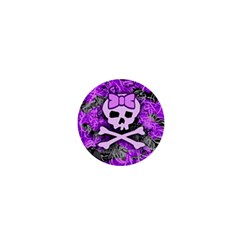 Purple Girly Skull 1  Mini Button Magnet by ArtistRoseanneJones