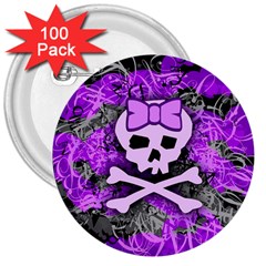 Purple Girly Skull 3  Button (100 Pack)