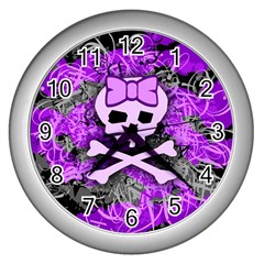 Purple Girly Skull Wall Clock (silver)