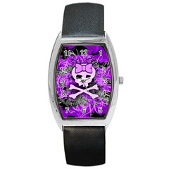 Purple Girly Skull Tonneau Leather Watch by ArtistRoseanneJones