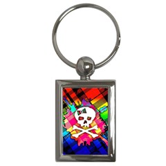 Rainbow Plaid Skull Key Chain (rectangle)