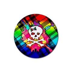 Rainbow Plaid Skull Drink Coasters 4 Pack (round)