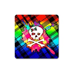 Rainbow Plaid Skull Magnet (square)