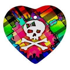 Rainbow Plaid Skull Heart Ornament (two Sides)