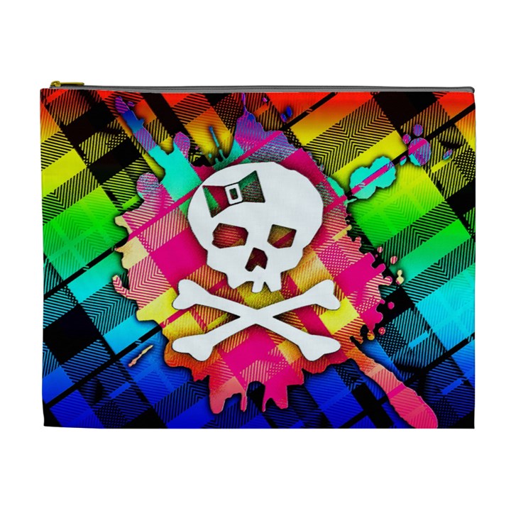 Rainbow Plaid Skull Cosmetic Bag (XL)