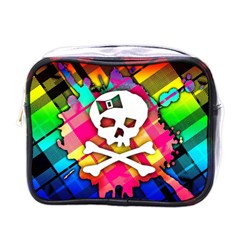 Rainbow Plaid Skull Mini Travel Toiletry Bag (one Side)