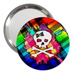 Rainbow Plaid Skull 3  Handbag Mirror Front