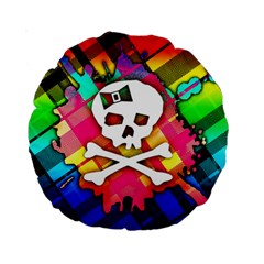 Rainbow Plaid Skull Standard 15  Premium Round Cushion 