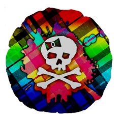 Rainbow Plaid Skull Large 18  Premium Round Cushion 