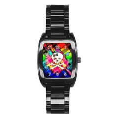 Rainbow Plaid Skull Stainless Steel Barrel Watch