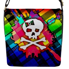 Rainbow Plaid Skull Flap Closure Messenger Bag (small) by ArtistRoseanneJones