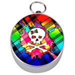 Rainbow Plaid Skull Silver Compass Front