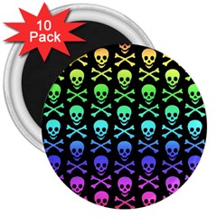 Rainbow Skull And Crossbones Pattern 3  Button Magnet (10 Pack) by ArtistRoseanneJones