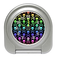 Rainbow Skull And Crossbones Pattern Desk Alarm Clock by ArtistRoseanneJones